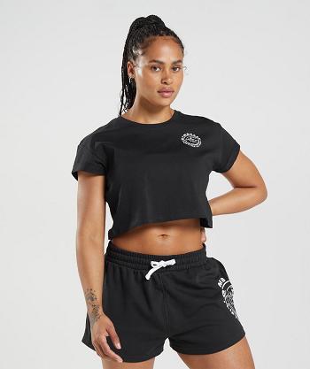 Dámské Oříznuté Topy Gymshark Legacy Černé | CZ 3608ILH